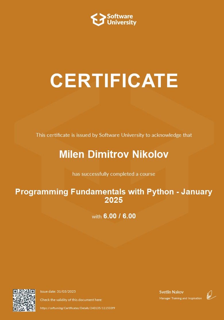 Programming Fundamentals with Python - January 2025 - Certificate