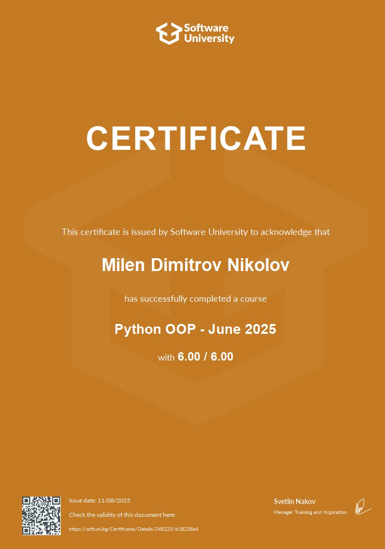 Python OOP - June 2025 - Certificate